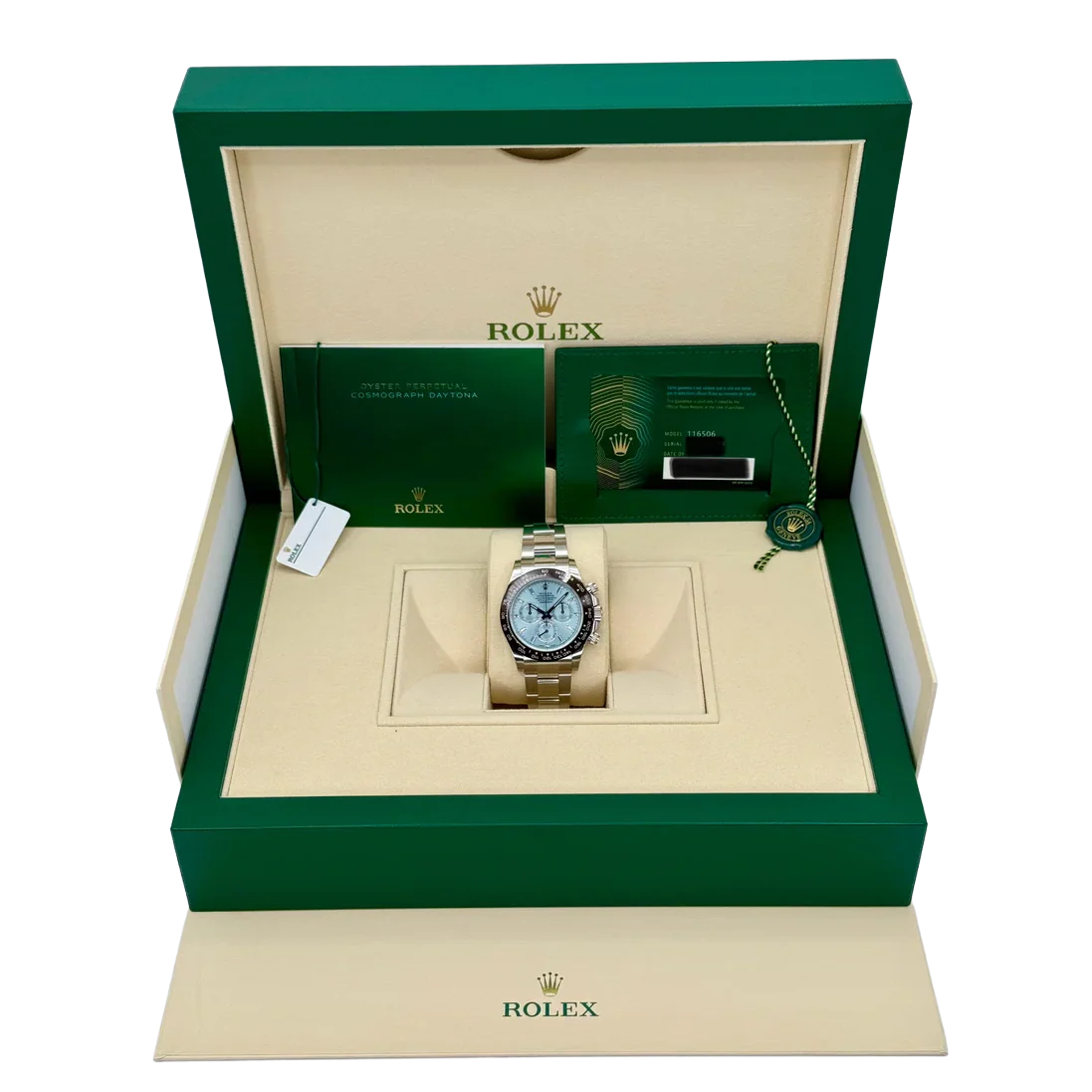 Daytona 40mm 116506 Platinum Ice Blue Diamond Baguette Dial