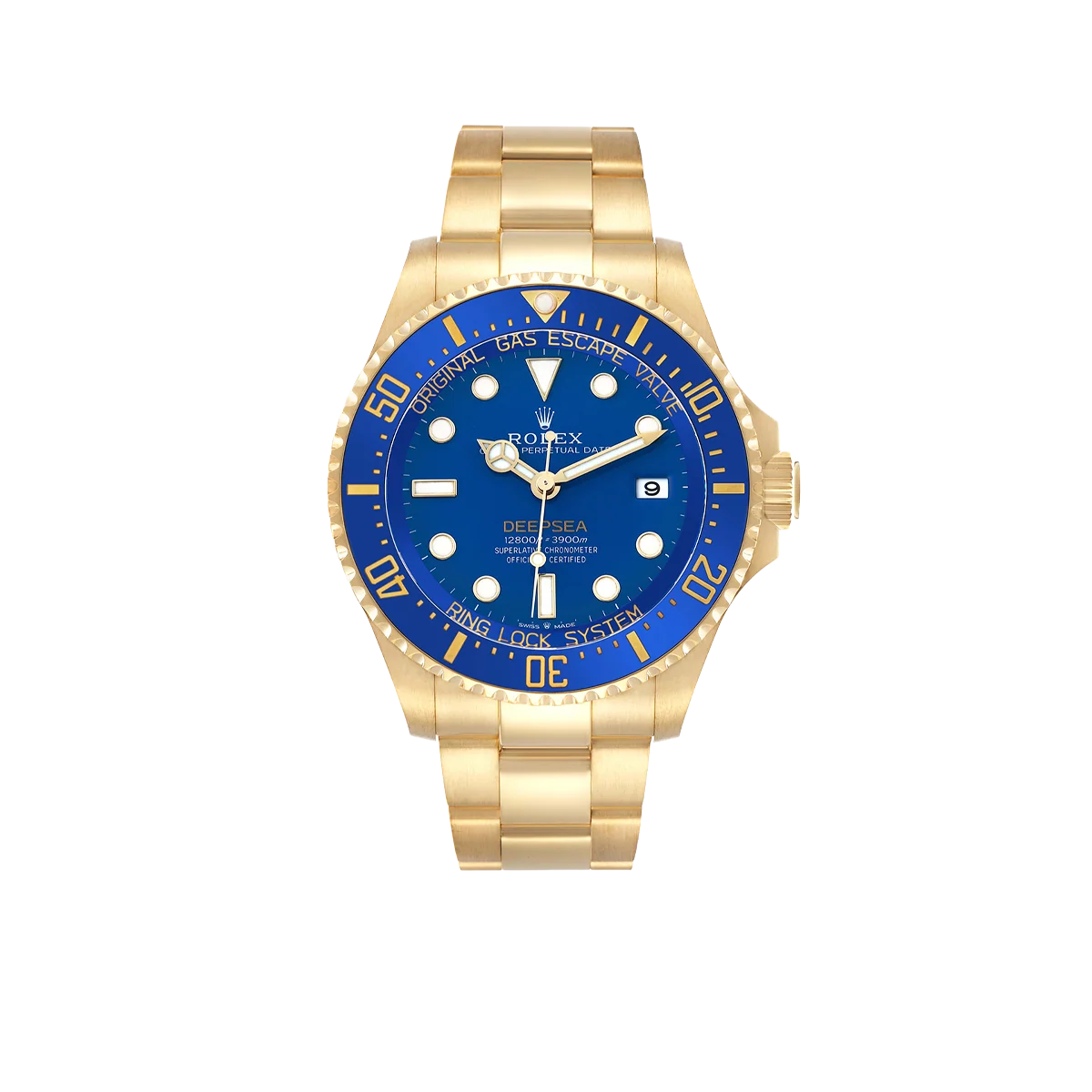 Seadweller Deepsea 44mm Yellow Gold Blue Dial Mens Watch 136668
