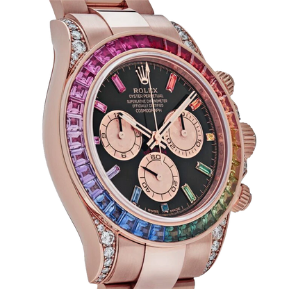 Daytona 116595RBOW Rainbow Rose Gold Black Dial Sapphire Bezel