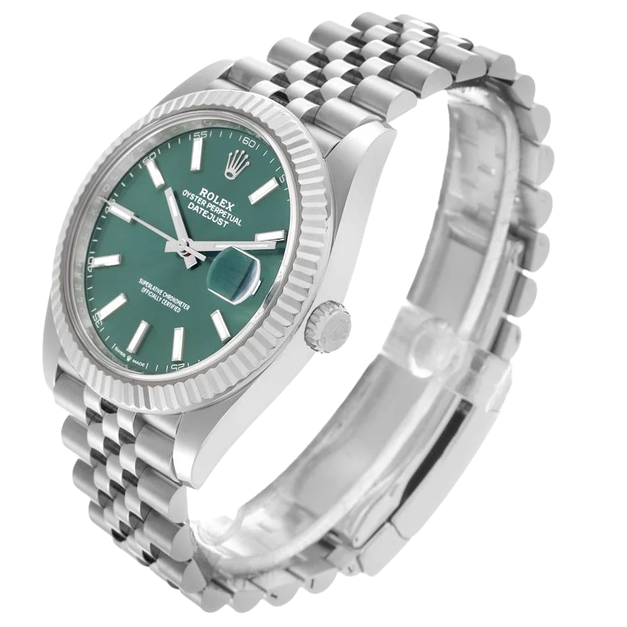 Datejust 41mm Steel White Gold Mint Green Dial Mens Watch 126334