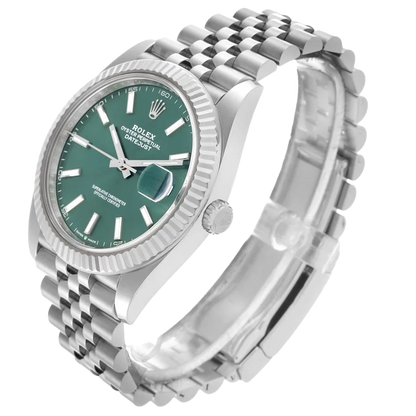 Datejust 41mm Steel White Gold Mint Green Dial Mens Watch 126334